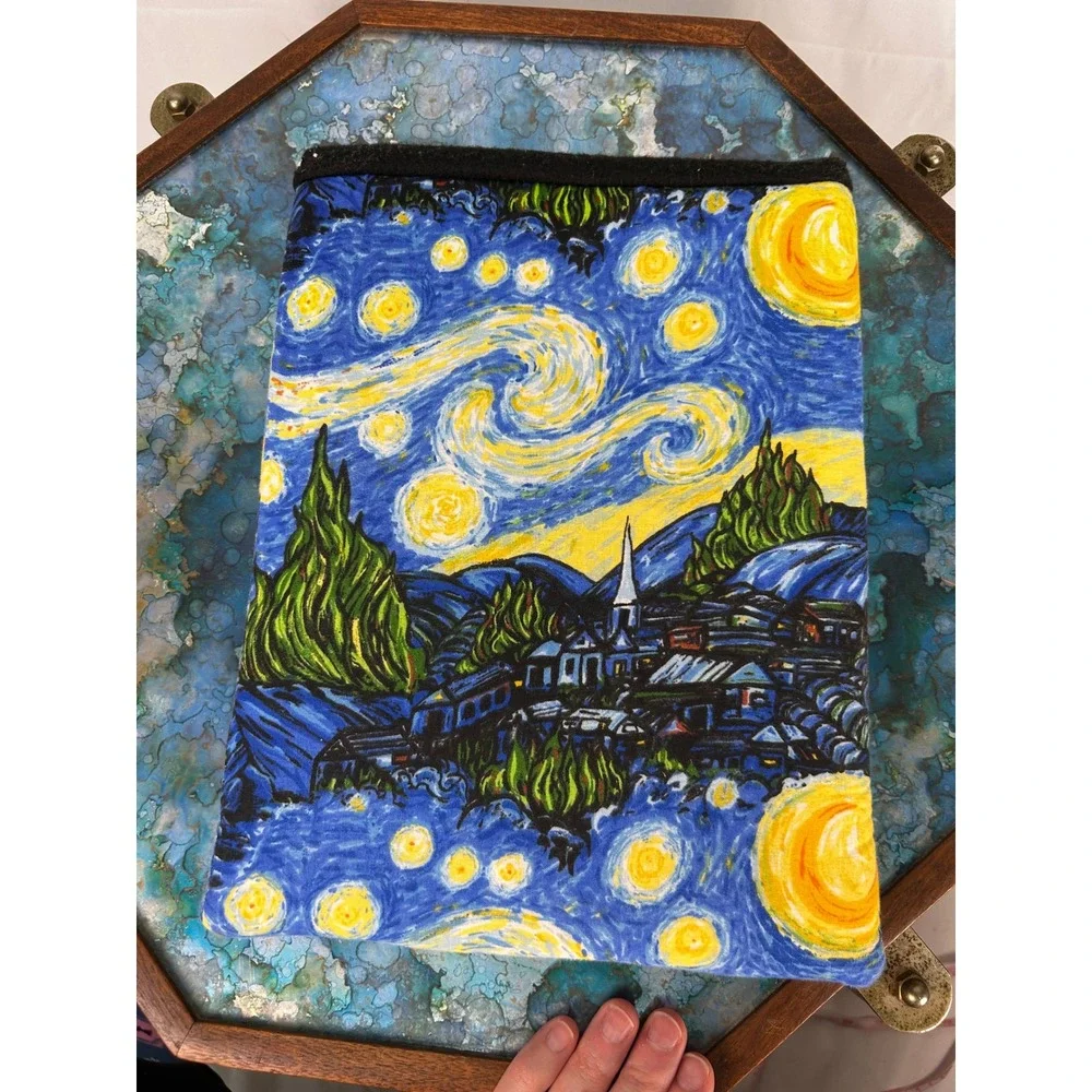 The Book Cloak Padded Book Covers – Starry Night Art + Key Pattern Reversible